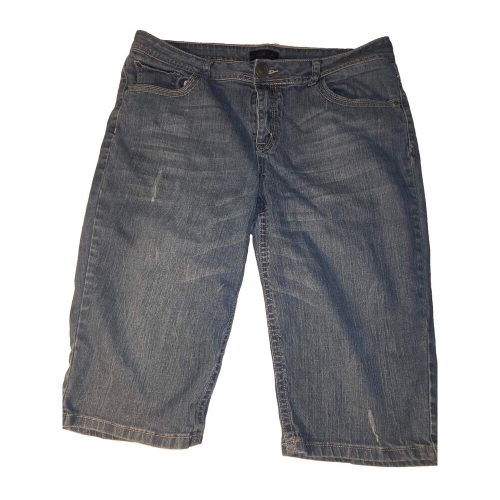 Zana Di ZD Womens Juniors Capri Jeans Medium Wash Denim 7 Distressed Capri A1318